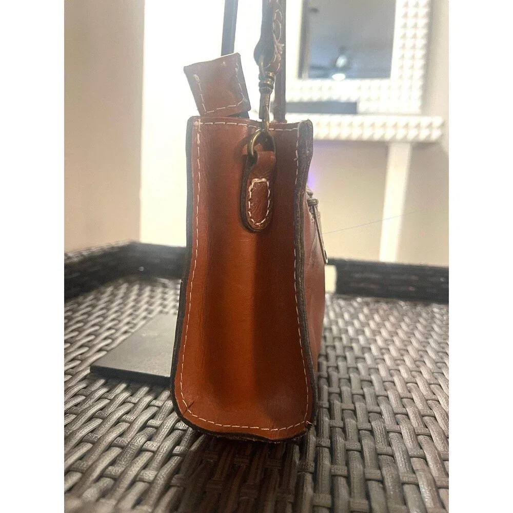 Patricia Nash Turati Tan Leather Crossbody Bag Heritage Zip Western Boho Purse